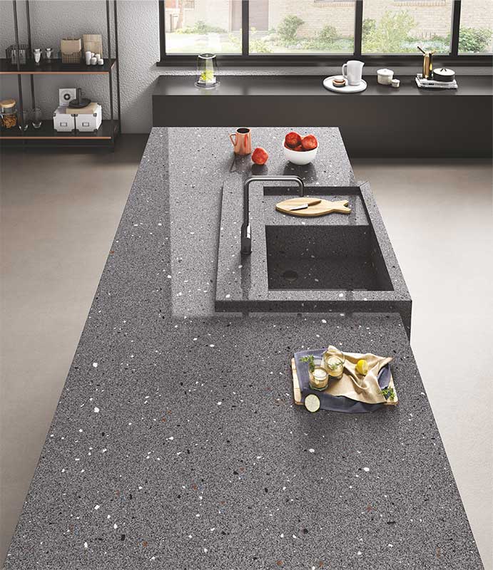 Terrazo Dark Grey Vitronite X Cm Polished Vitrified Tiles